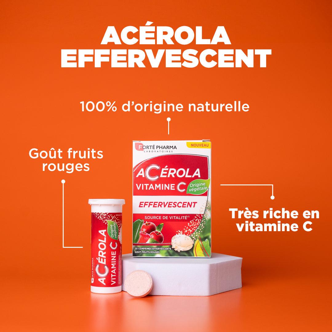 Acérola Effervescent : 100 % d’origine naturelle, Goût fruits rouges, Très riche en vitamine C