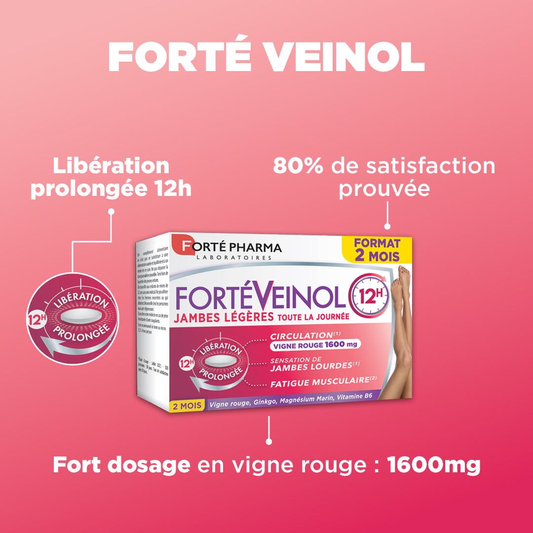 Forté Veinol : Libération prolongée 12h, 80 % de satisfaction prouvée, Fort dosage en vigne rouge