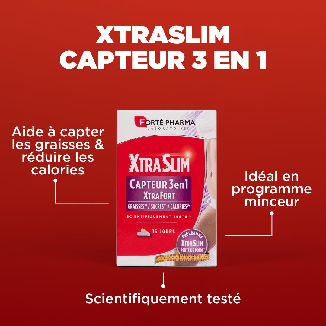 Xtraslim Capteur 3 en 1 : Aide à capter les graisses & réduire les calories, idéal en programme minceur, scientifiquement testé