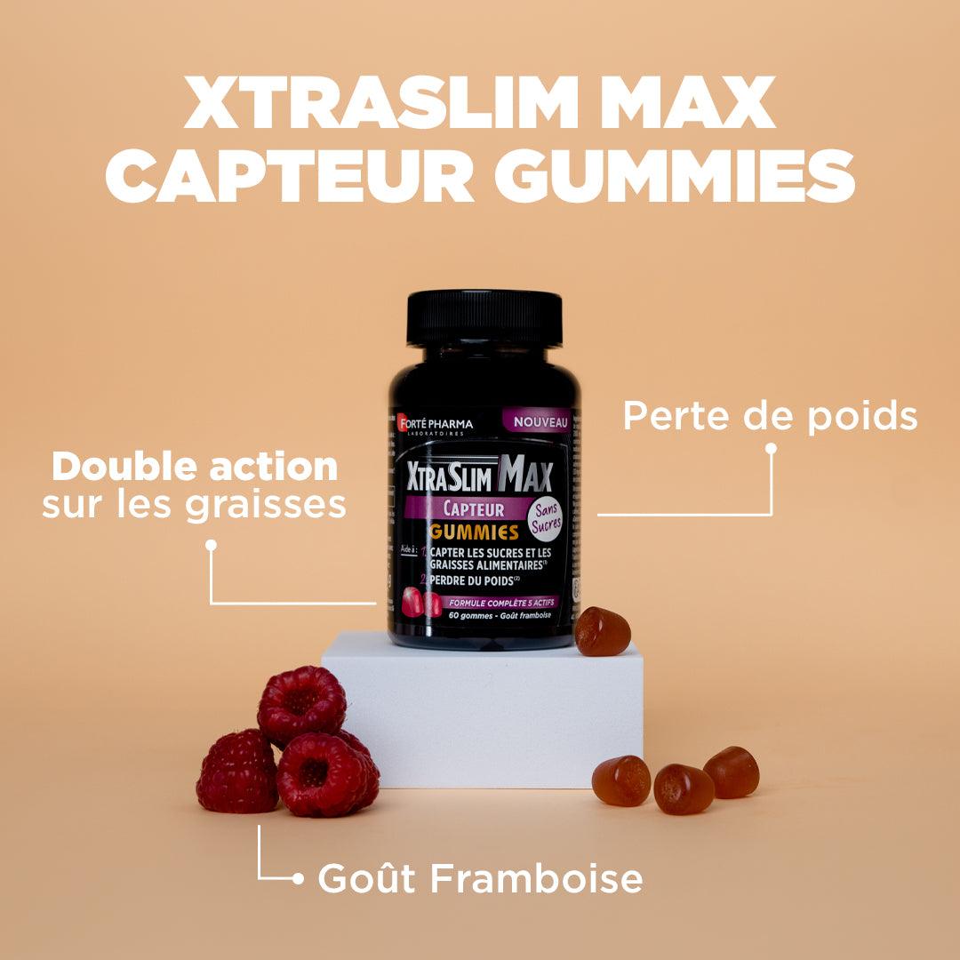 Xtraslim Max Capteur Gummies : Double action sur les graisses, Perte de poids, Goût framboise