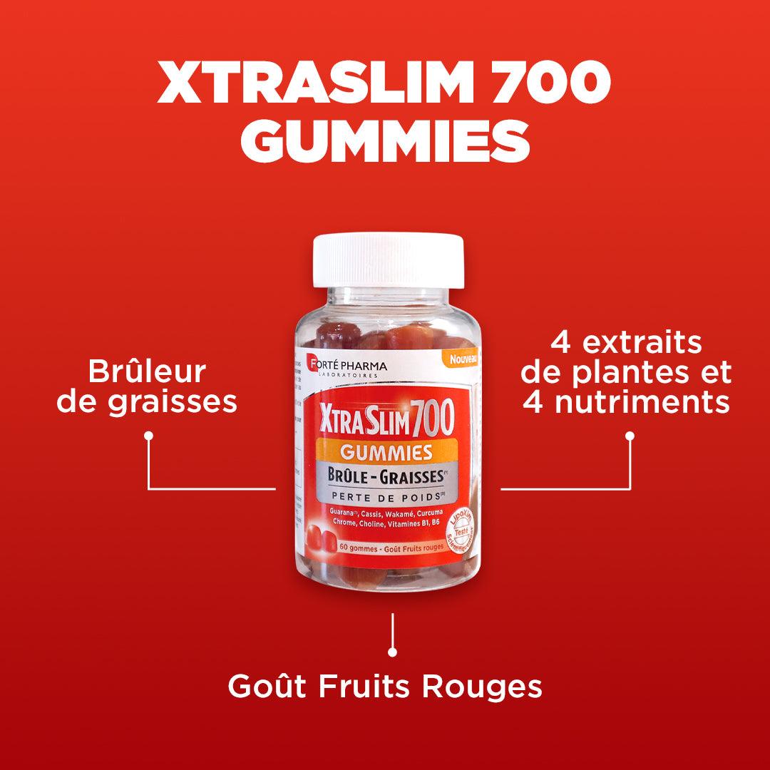 Xtraslim 700 Gummies : Brûleur de graisses, Goût fruits rouges, 4 extraits de plantes et 4 nutriments