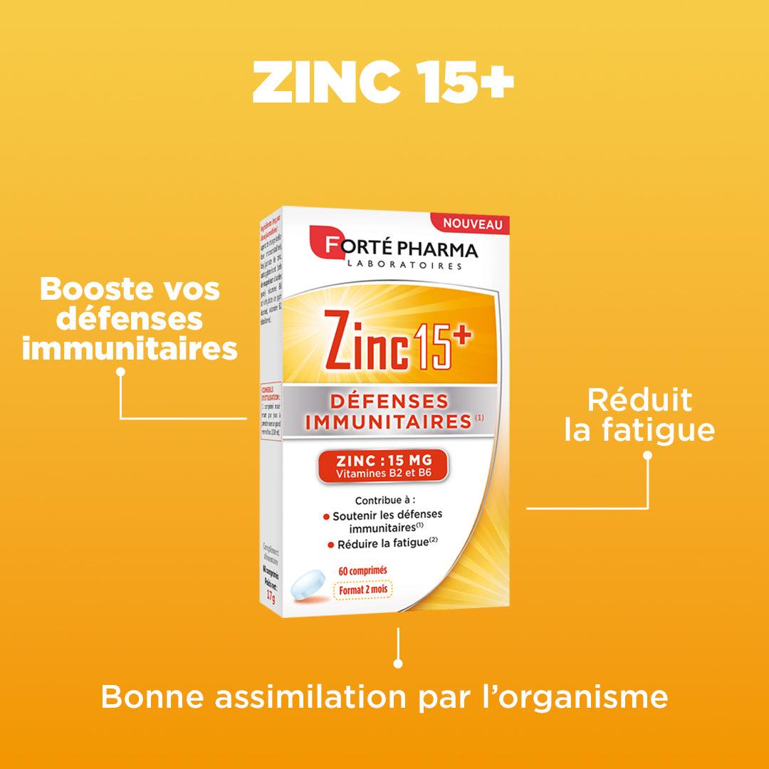 Zinc 15+ : Boostez vos défenses immunitaires, Réduit la fatigue, Bonne assimilation par l’organisme