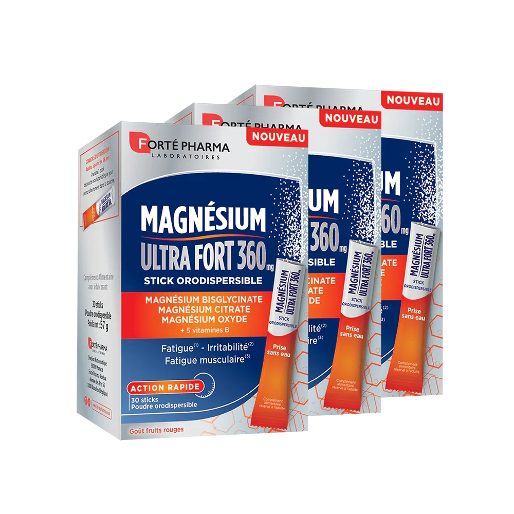 Lot de 3 Magnésium Ultra Fort 360 mg sticks