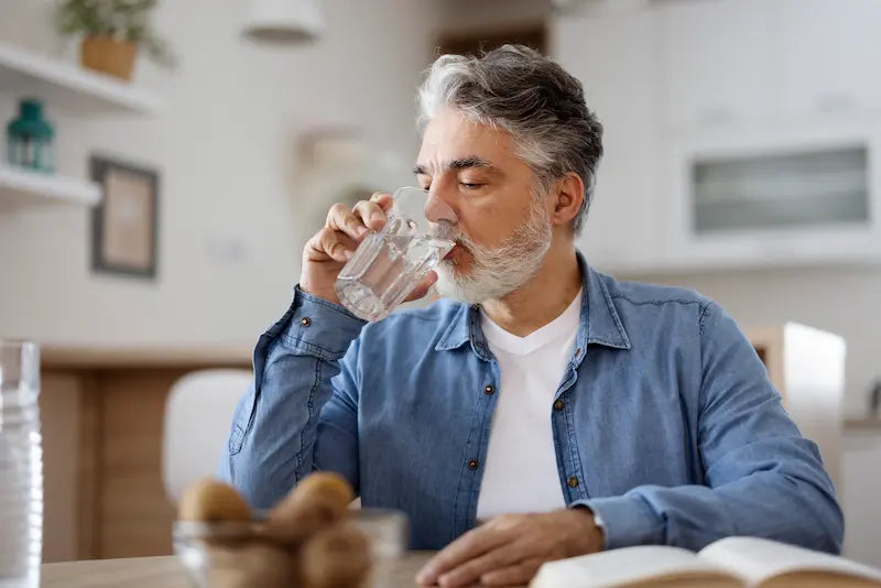 Un homme qui boit un verre d'eau