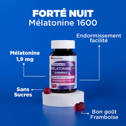 Forté nuit Mélatonine 1900 gummies pour bien dormir attributs