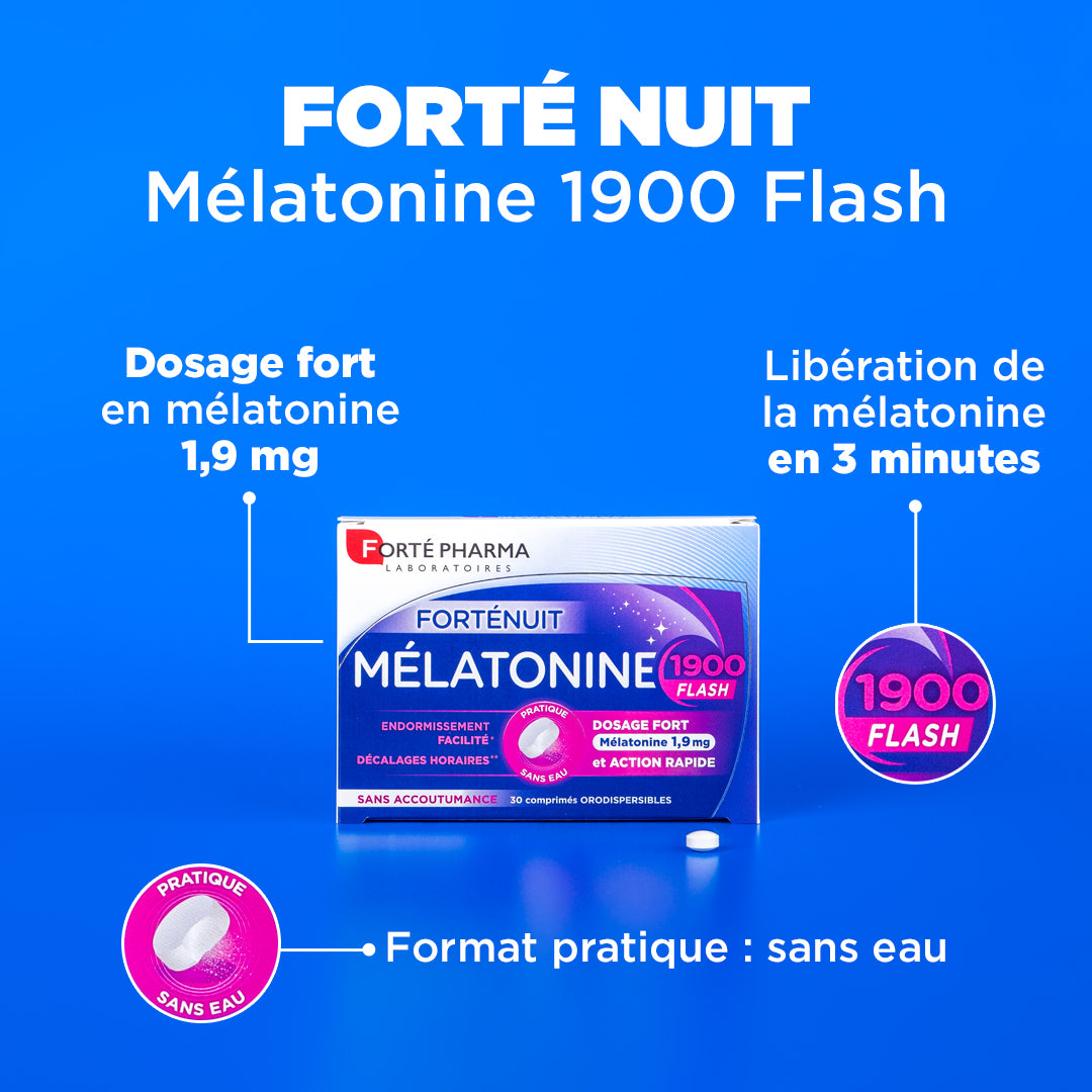 Forté nuit Mélatonine 1900 flash attributs mieux dormir