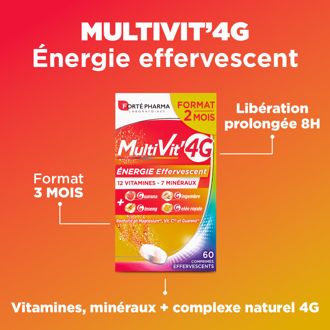 Multivit 4G Énergie Effervescent : Vitamines, minéraux, plantes, + complexe exclusif 4G, Action immédiate