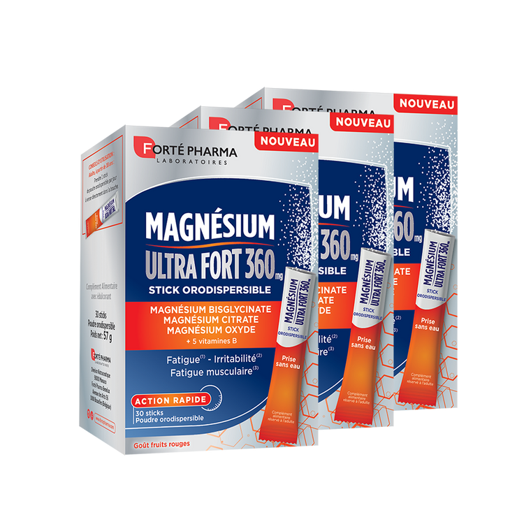 Lot de 3 Magnésium Ultra Fort 360 mg sticks