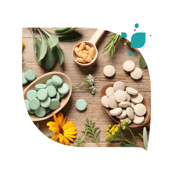 Produits naturels en capsules, compléments alimentaires santé.